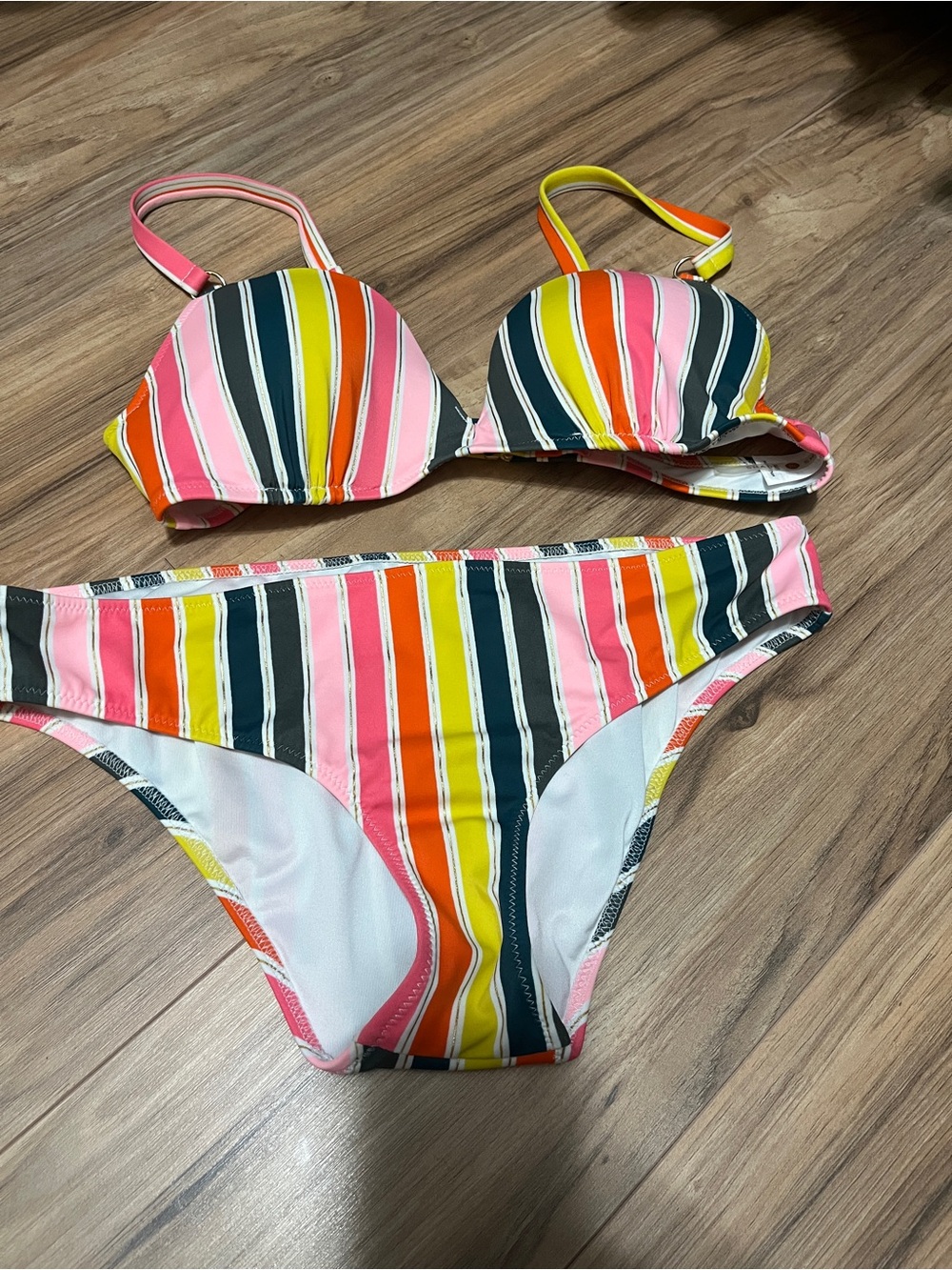 Shade & Shore Pink, Yellow, Orange & Blue Striped Bikini